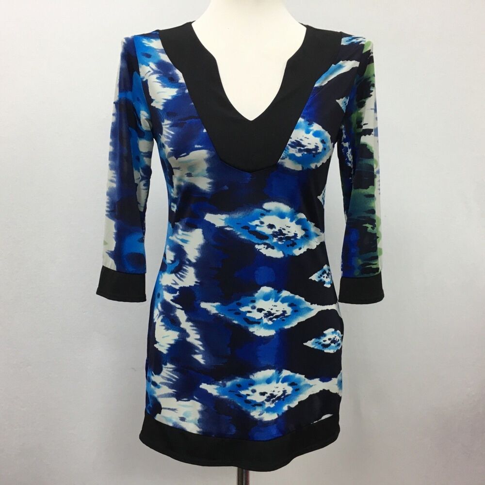 Wear It Women's Top Size 0‎ Blue White Multi-color Sheer Sleeves